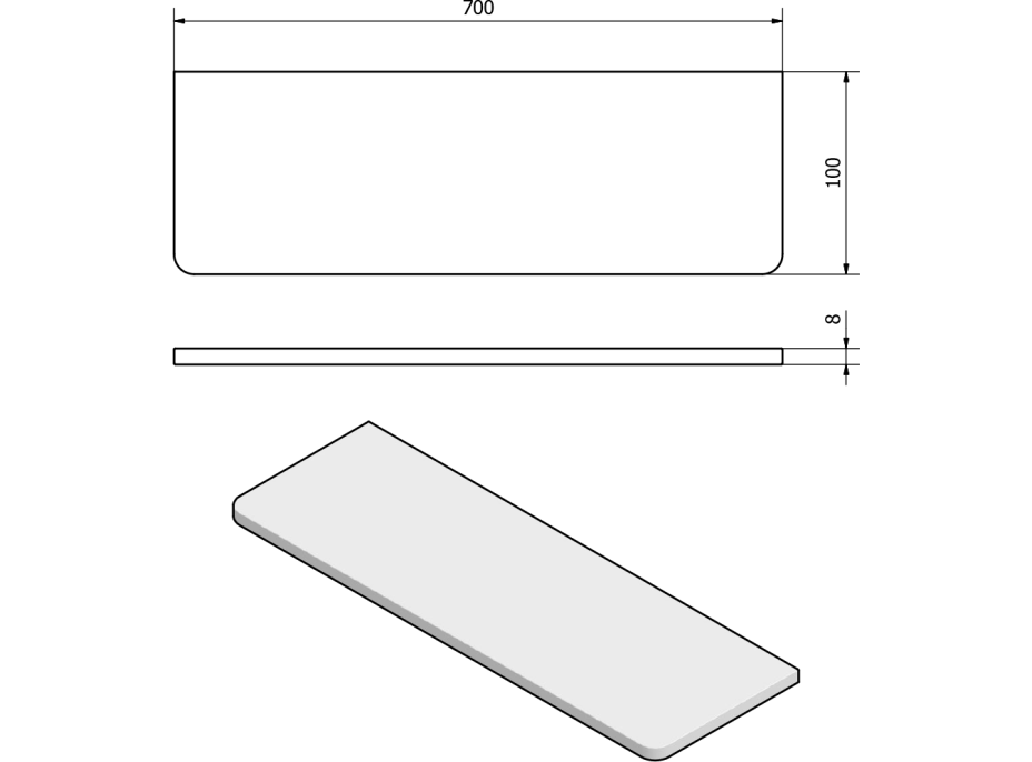 Sapho Police 700x100x8mm, číre sklo 23483