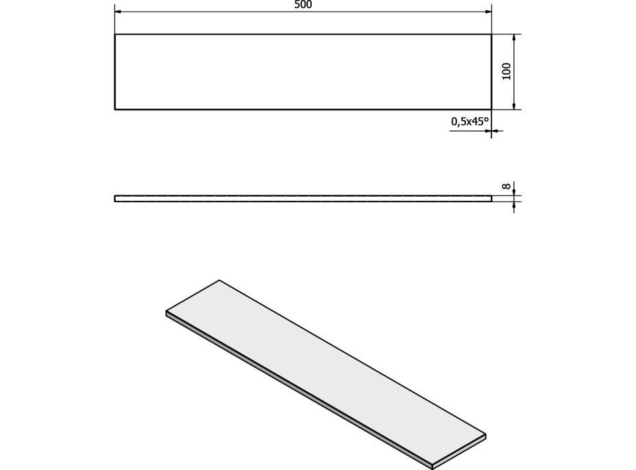 Sapho Police 500x100x8mm, mliečne sklo 22481