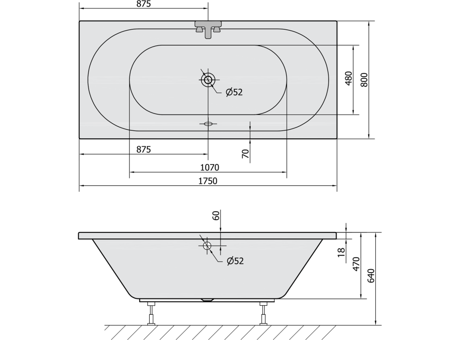 Polysan VIVA B SLIM obdĺžniková vaňa 175x80x47cm, biela 88119S