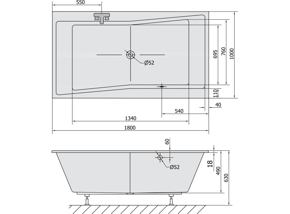 Polysan QUEST SLIM obdĺžniková vaňa 180x100x49cm, biela 78511S