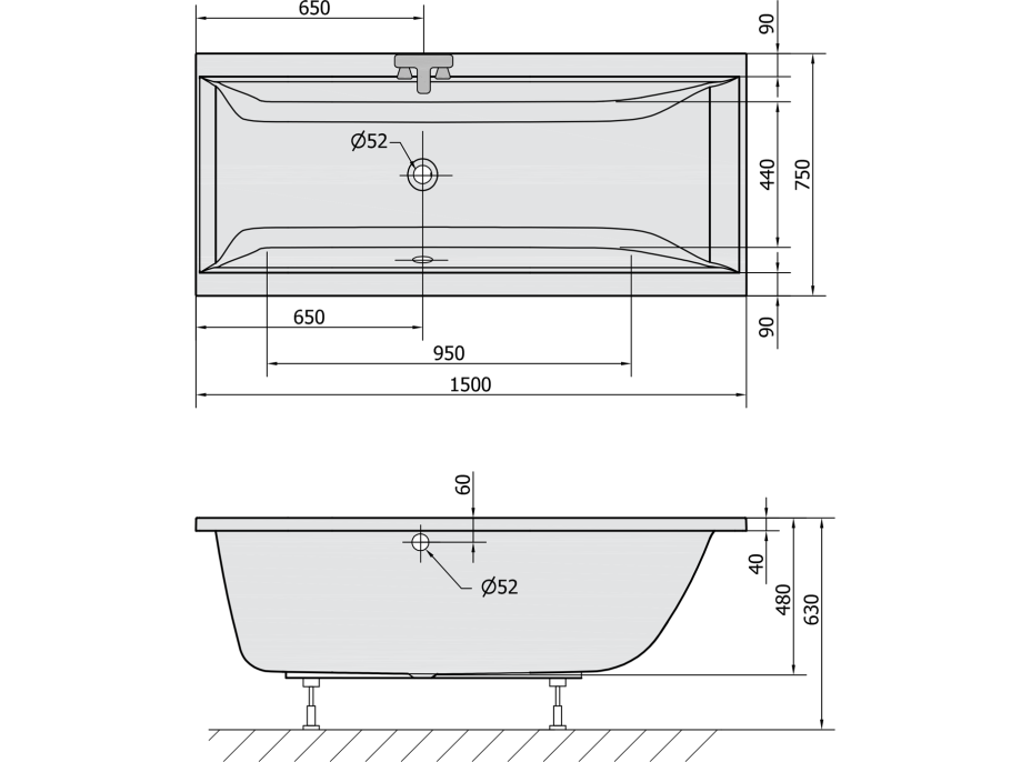 Polysan CLEO obdĺžniková vaňa 150x75x48cm, biela mat 27611.11