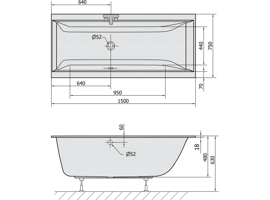 Polysan CLEO SLIM obdĺžniková vaňa 150x75x48cm, biela 27611S