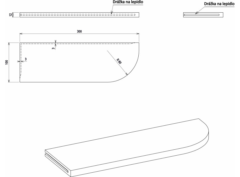 Sapho ABELINE rohová polica rockstone 300x100mm, excentrická, biela mat AE300-0101