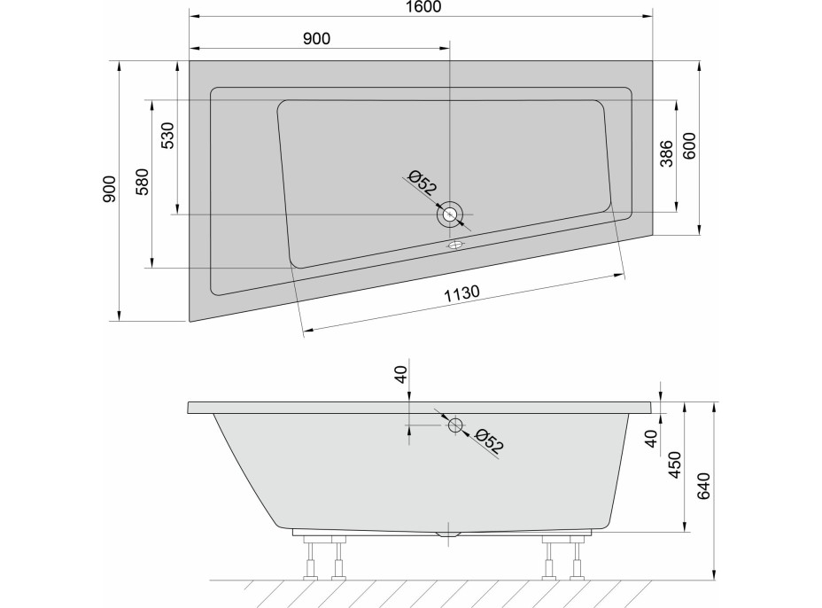 Polysan ANDRA L asymetrická vaňa 160x90x45cm, biela 81521