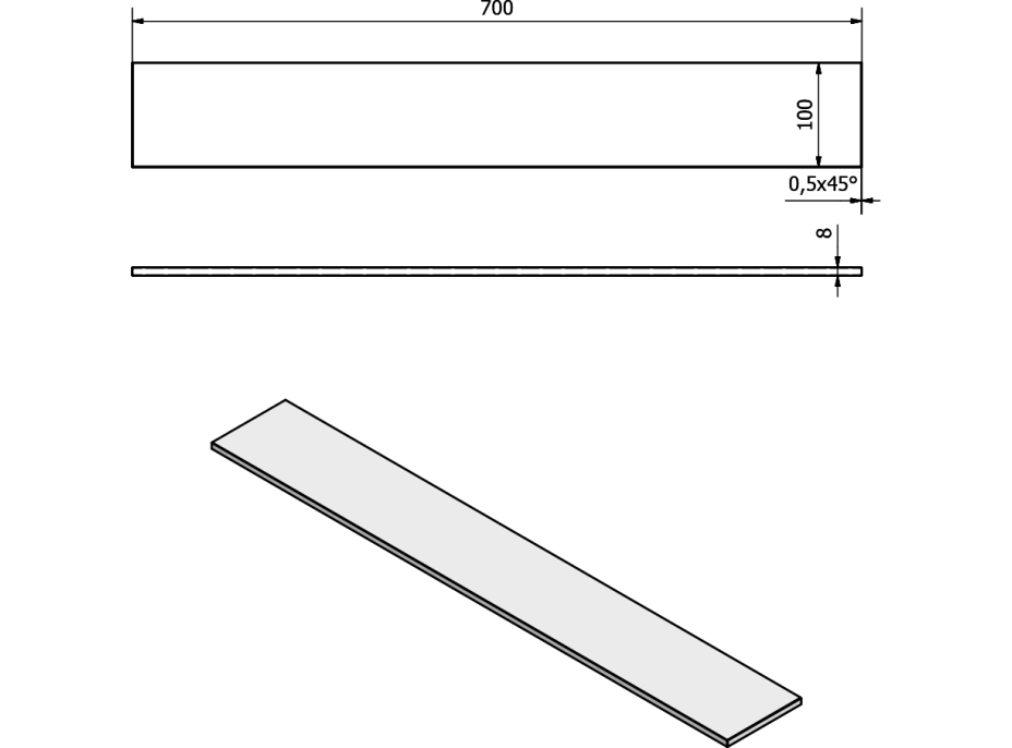 Sapho Police 700x100x8mm, mliečne sklo 22483