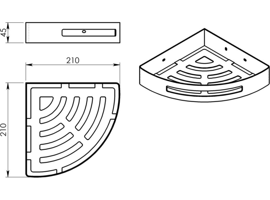 Gedy SMART rohová polica do sprchy, 210x45x210mm, nerez mat 247938