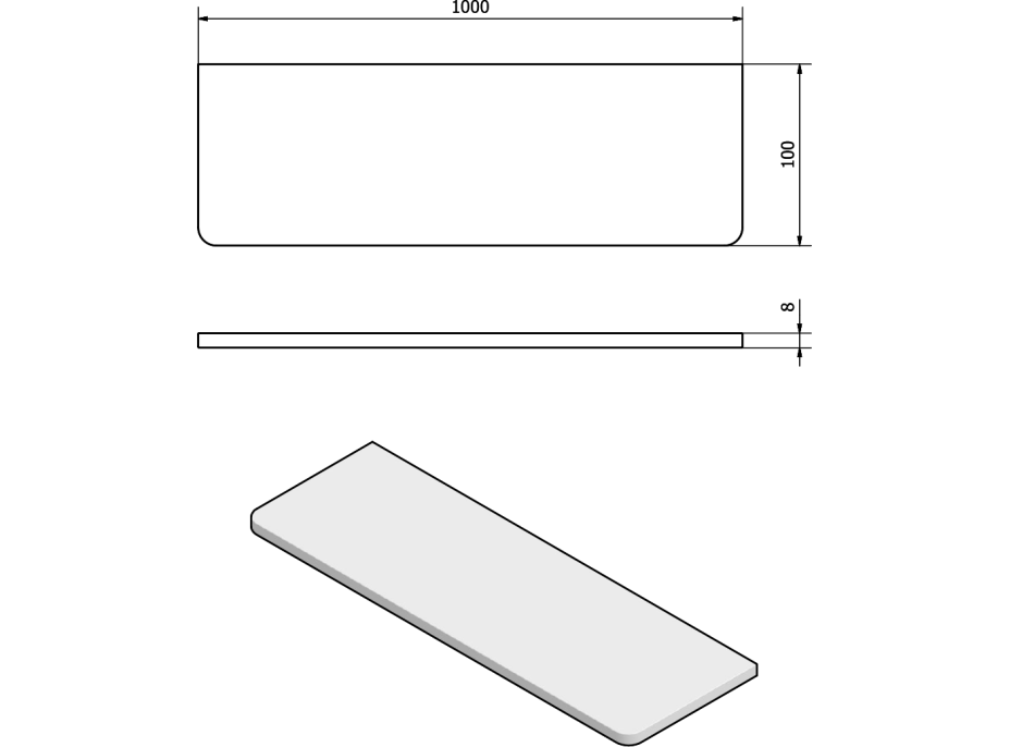 Sapho Police 1000x100x8mm, mliečne sklo 22486