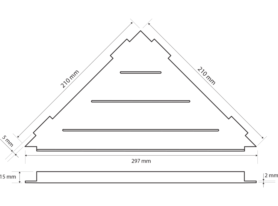 Sapho SMART rohová polica do škár 297x15x210mm, čierna mat XJ615B