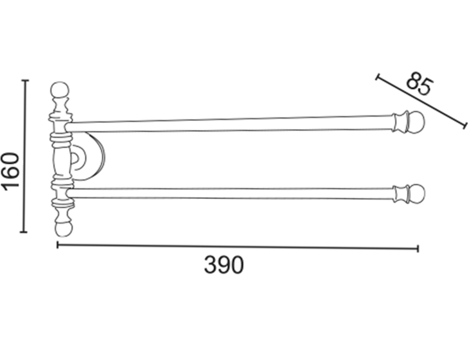 Sapho PERLA dvojitý držiak uterákov otočný 390mm, zlato PE0175