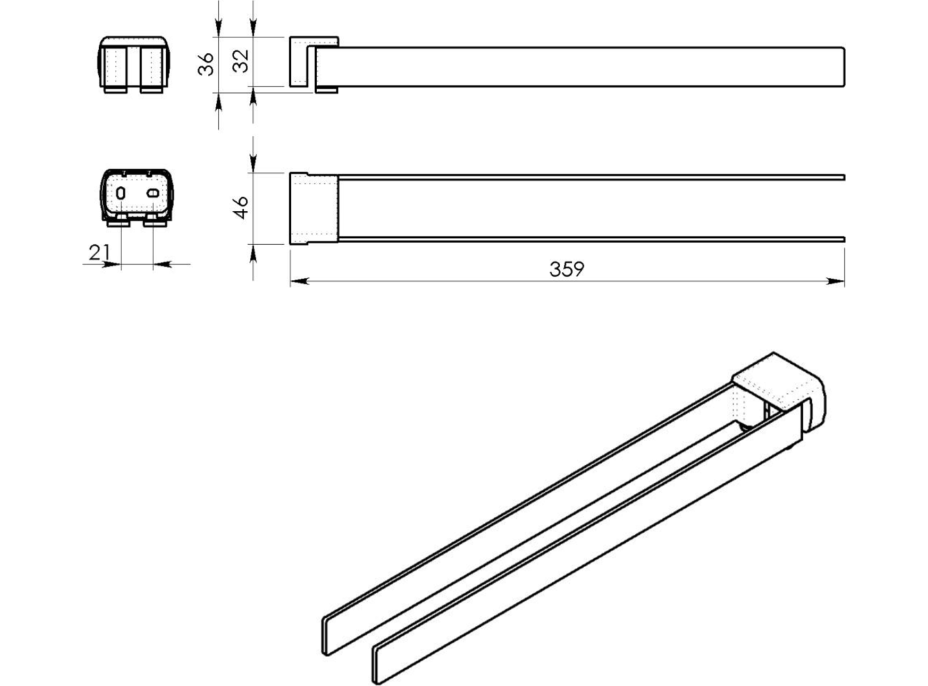 Gedy PIRENEI dvojitý držiak uterákov otočný 350mm, čierna mat PI2314