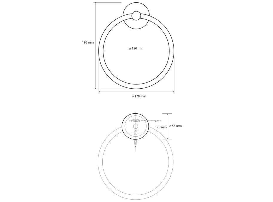 Sapho X-ROUND BLACK držiak uterákov kruh, čierna XR411B