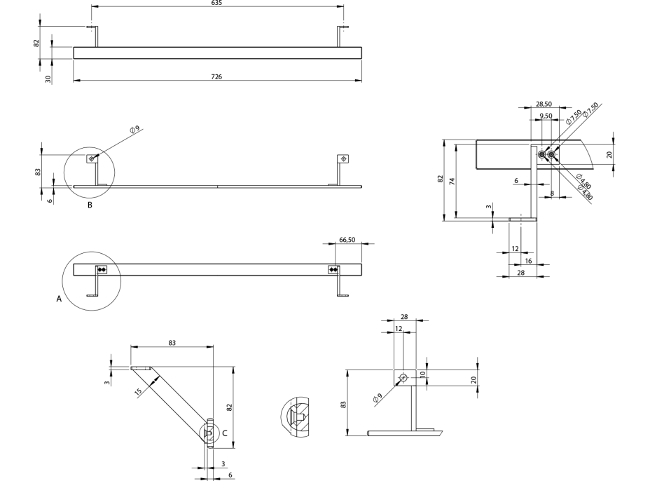 GSI PURA čelný držiak uterákov 82cm, chróm PAPRD82