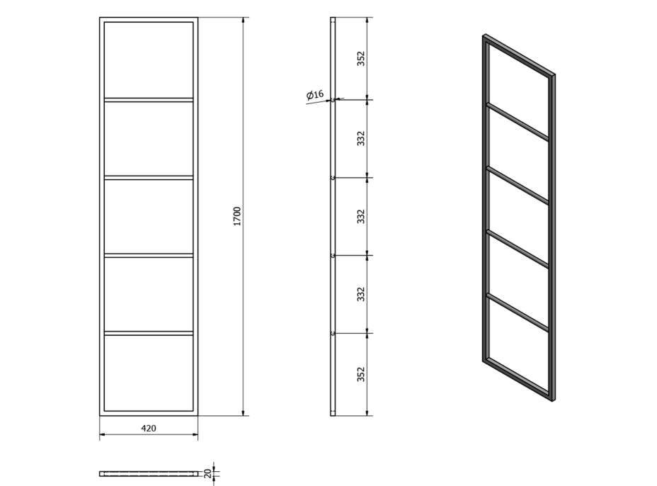 Sapho SKA sušiak uterákov na opretie 420x1700x20mm, čierna mat SKA551