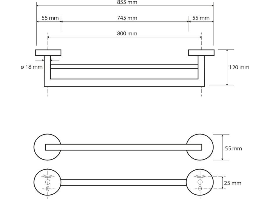 Sapho X-ROUND E dvojitý držiak uterákov 800x120mm, chróm XR425