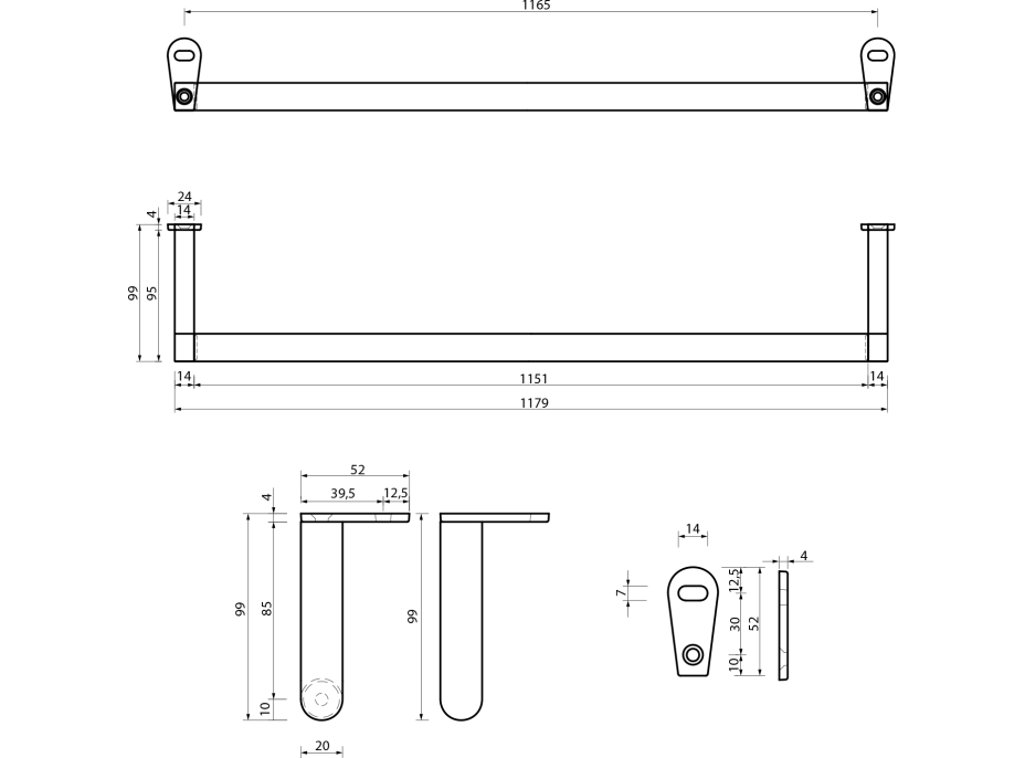 GSI NORM čelný držiak uterákov 125cm, chróm PASAND125