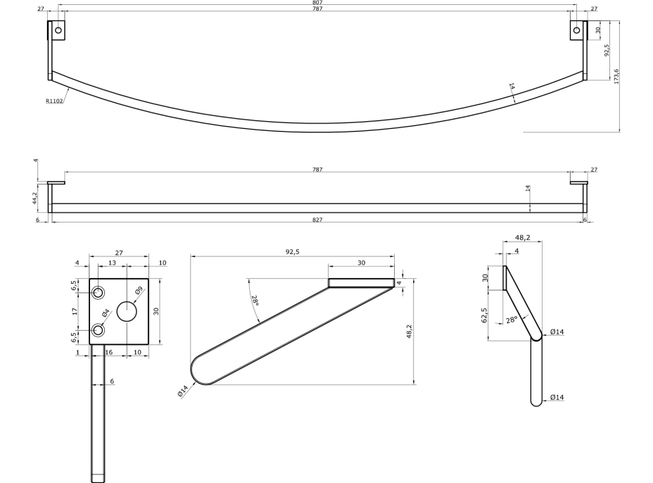 GSI PURA čelný držiak uterákov 102cm, chróm PAPR102