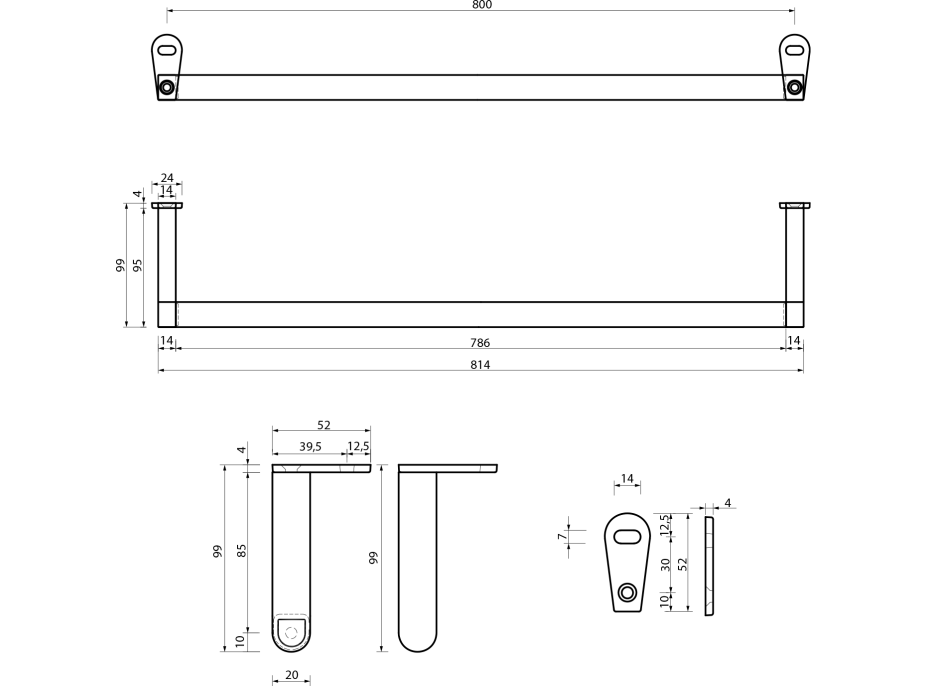 GSI CLASSIC čelný držiak uterákov 90cm, chróm PACL90