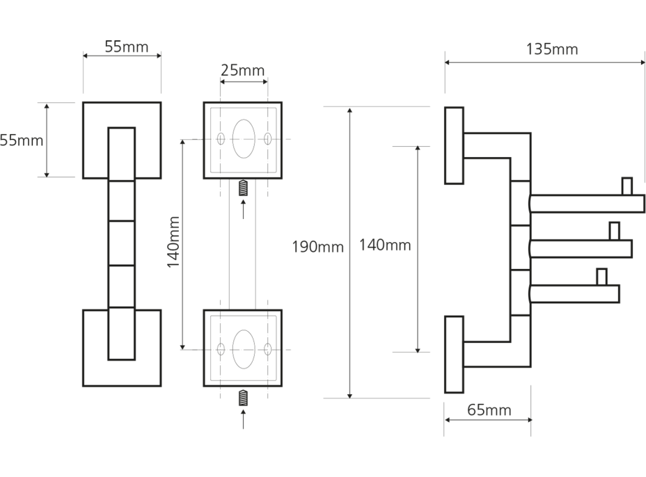 Sapho X-SQUARE trojháčik otočný, chróm XQ204