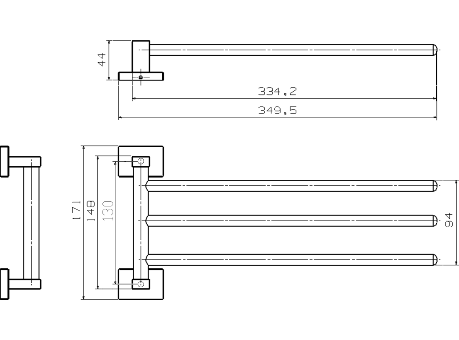 Aqualine APOLLO trojitý držiak uterákov 350x44mm, chróm 1416-16