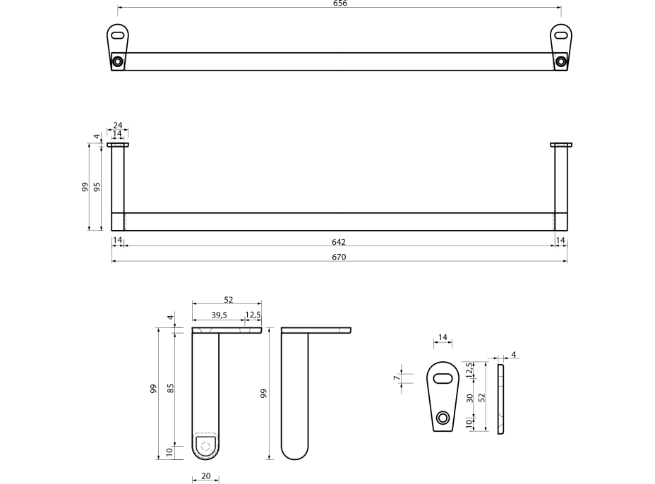 GSI CLASSIC čelný držiak uterákov 75cm, chróm PACL75