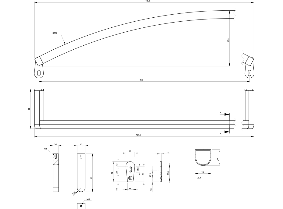 GSI NORM čelný držiak uterákov 50cm, pre umývadlo 8646111, chróm PANMA50