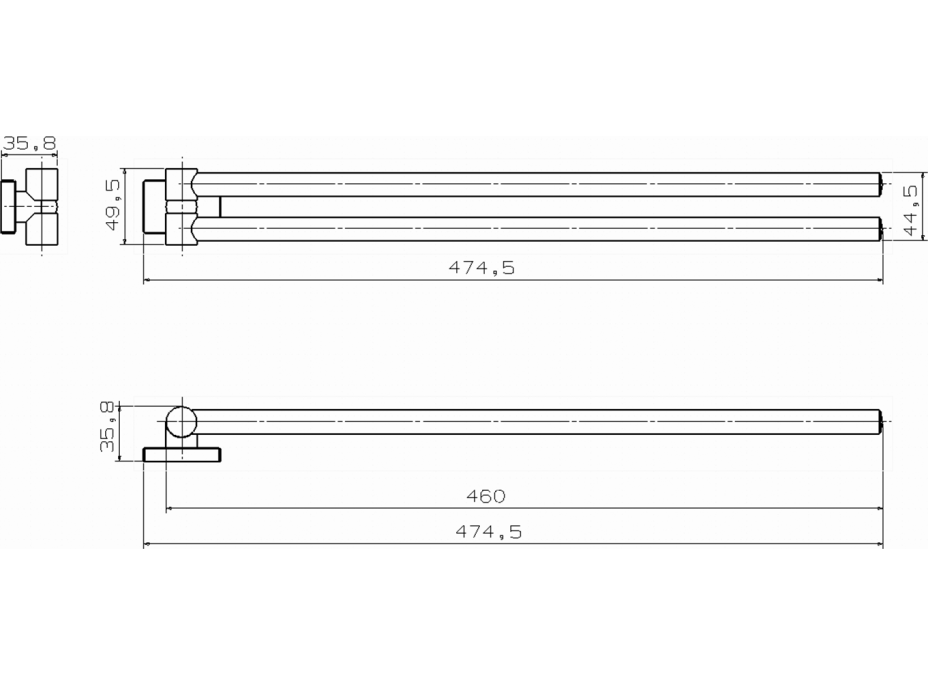 Aqualine APOLLO dvojitý držiak uterákov 460x35mm, chróm 1416-15