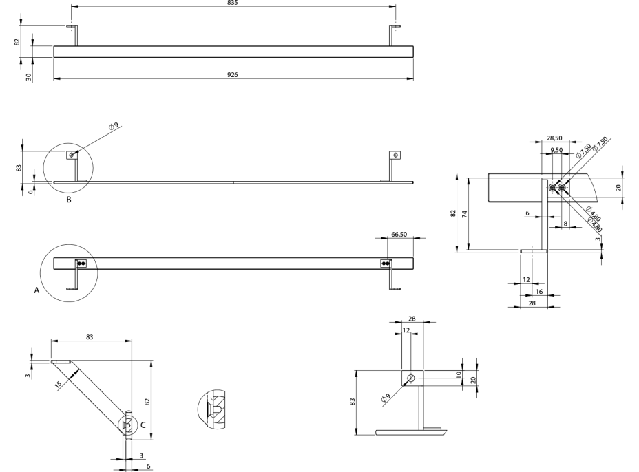 GSI PURA čelný držiak uterákov 102cm, chróm PAPRD102