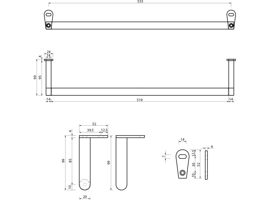 GSI SAND/KUBE X/NORM čelný držiak uterákov 60cm, chróm PASAND60