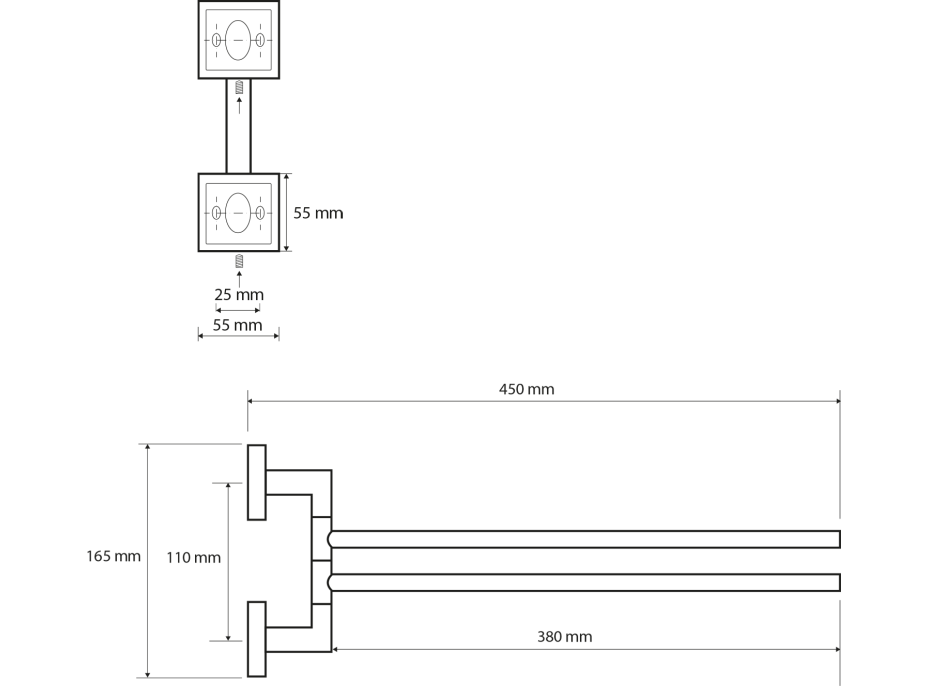 Sapho X-SQUARE dvojitý držiak uterákov otočný 420mm, chróm XQ405