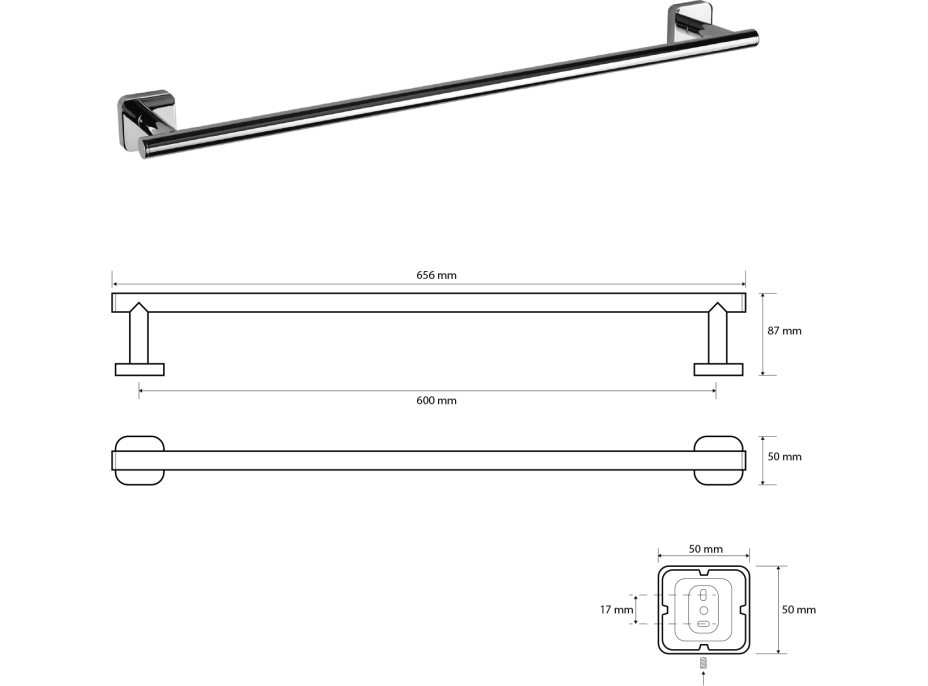 Sapho INSIA držiak uterákov 600x87mm, chróm IS009