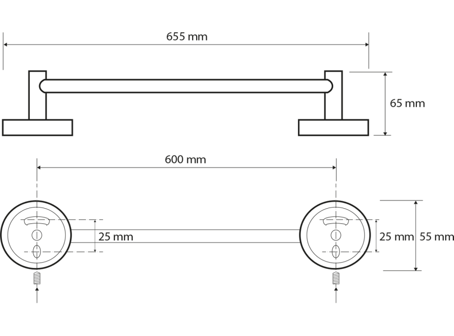 Sapho X-ROUND E držiak uterákov 600x65mm, chróm XR410