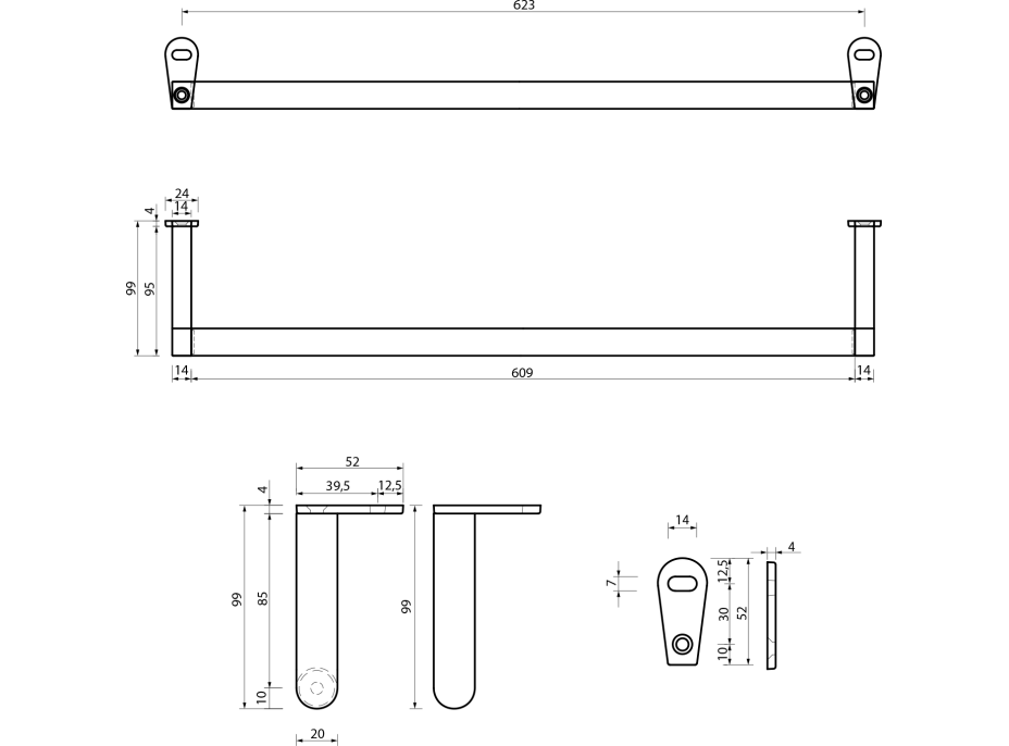 GSI KUBE X/NORM čelný držiak uterákov 70cm, chróm PASAND70