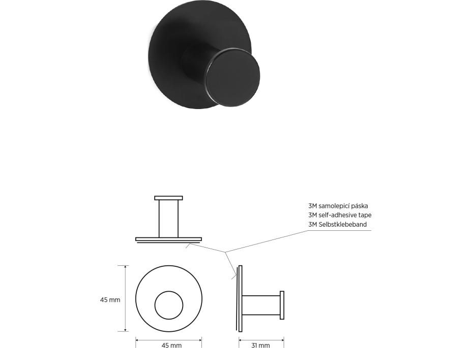 Sapho X-ROUND samolepiaci háčik, čierna mat XR219B