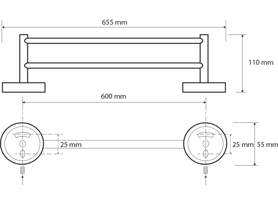 Sapho X-ROUND E dvojitý držiak uterákov 600x110mm, chróm XR423