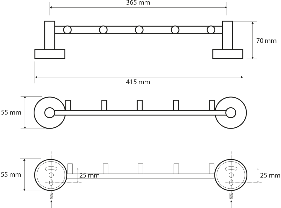 Sapho X-ROUND E hrazda s 5 vešiačikmi 395mm, chróm XR214