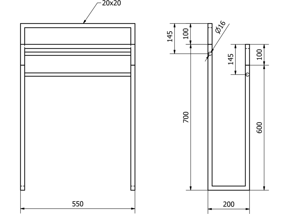 Sapho SKA stojan na uteráky 550x800x200mm, čierna mat/dub SKA308