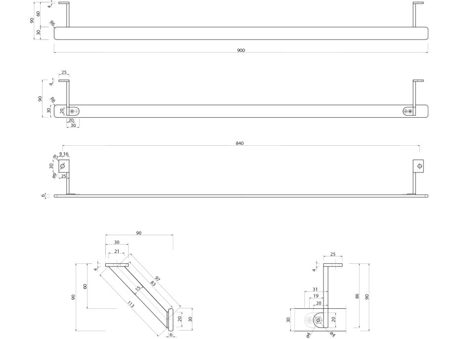 GSI PURA čelný držiak uterákov 100cm, chróm PAPR100