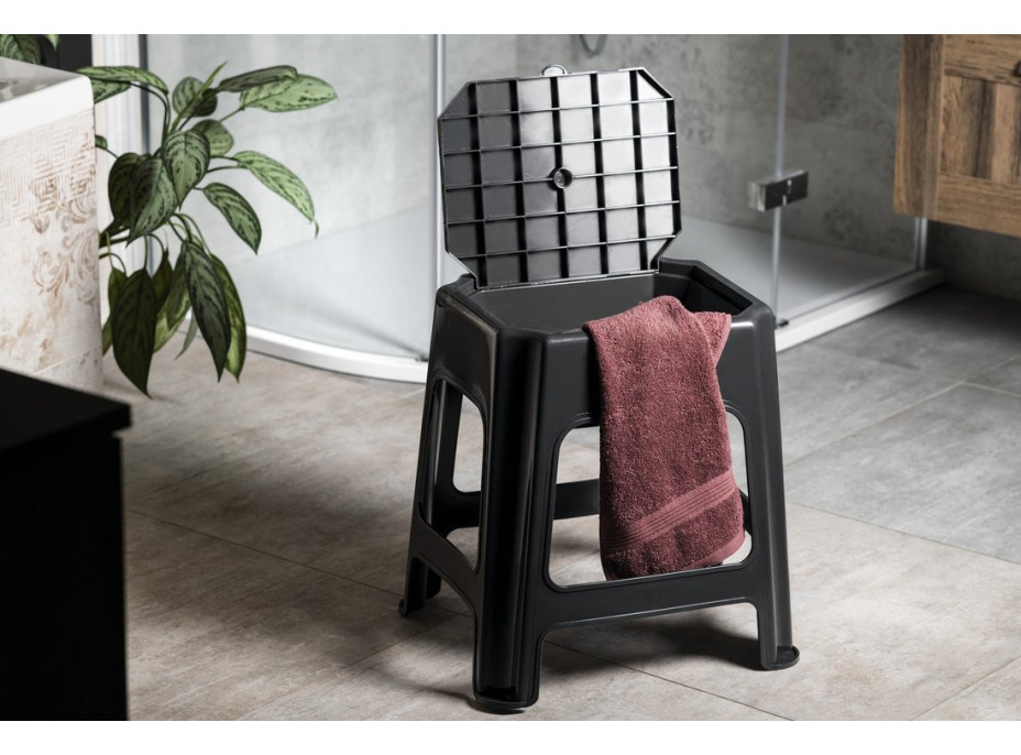 Aqualine Kúpeľňová stolička s úložným priestorom, čierna 90902B