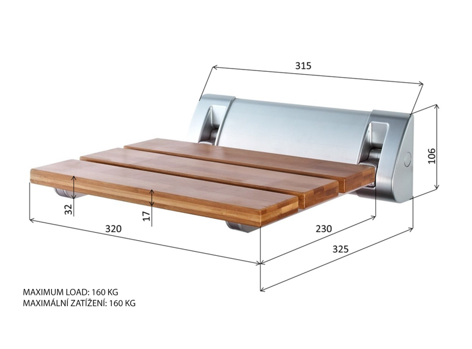 Aqualine Sklopné sedátko do sprchového kúta 32x32, 5cm, bambus AE236