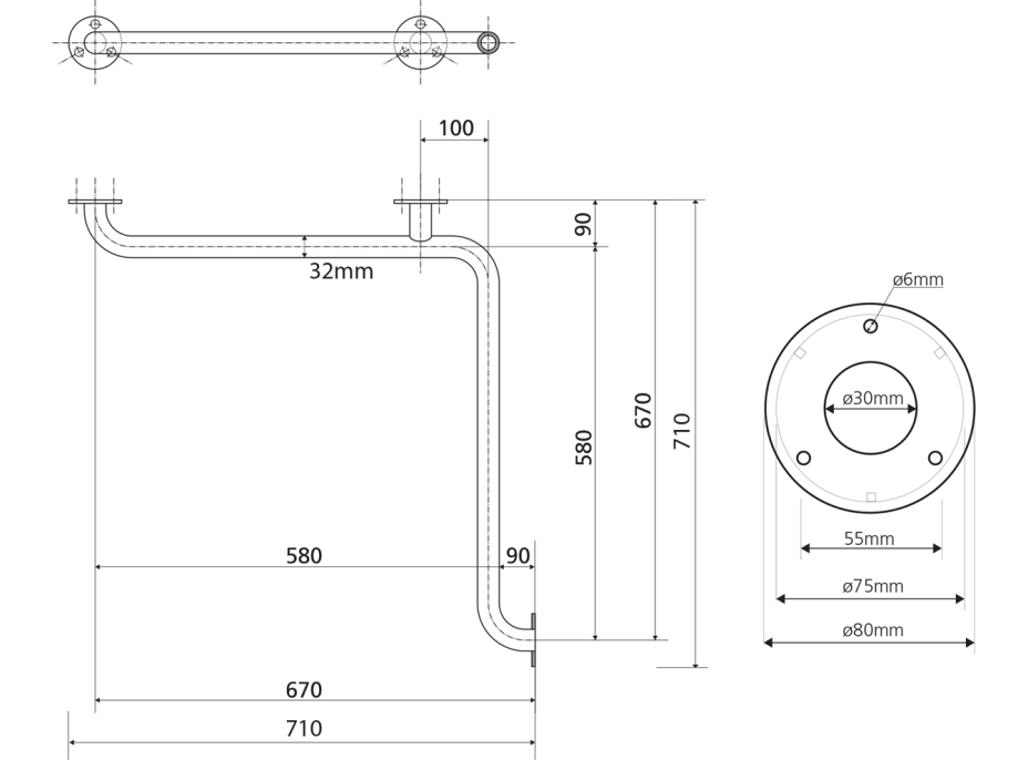 Sapho HANDICAP madlo do sprchy 670x670mm, nerez lesk XH544