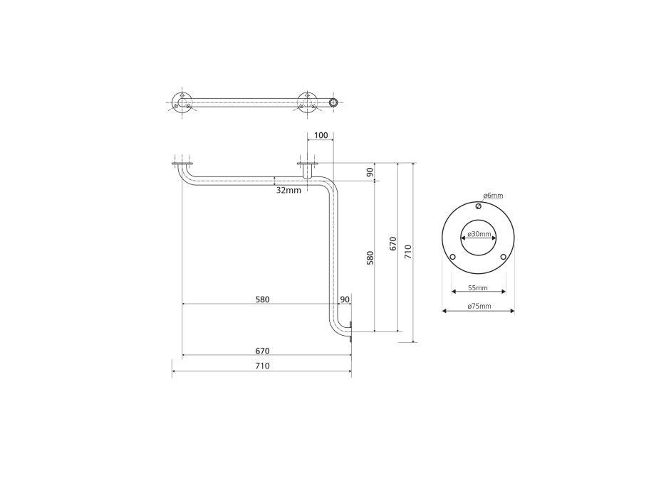 Sapho HANDICAP madlo do sprchy 670x670mm, biela XH544W