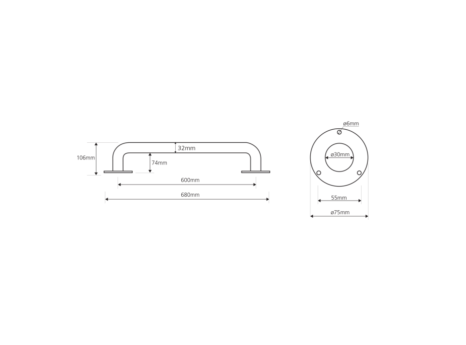 Sapho HANDICAP madlo rovné 600mm, biela XH512W