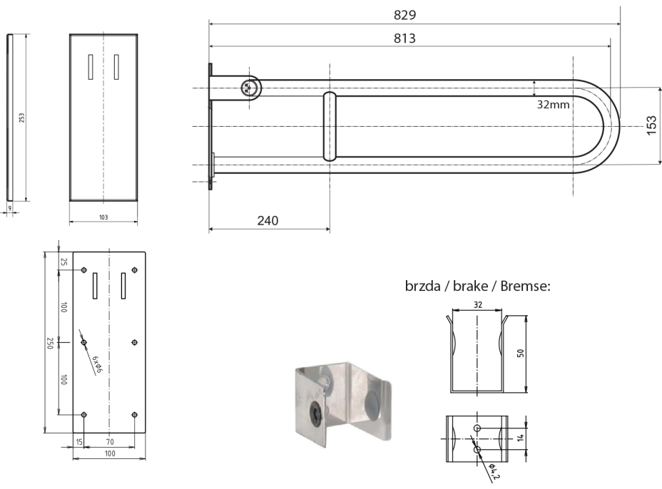 Sapho HANDICAP madlo sklopné 813mm, čierna XH518B