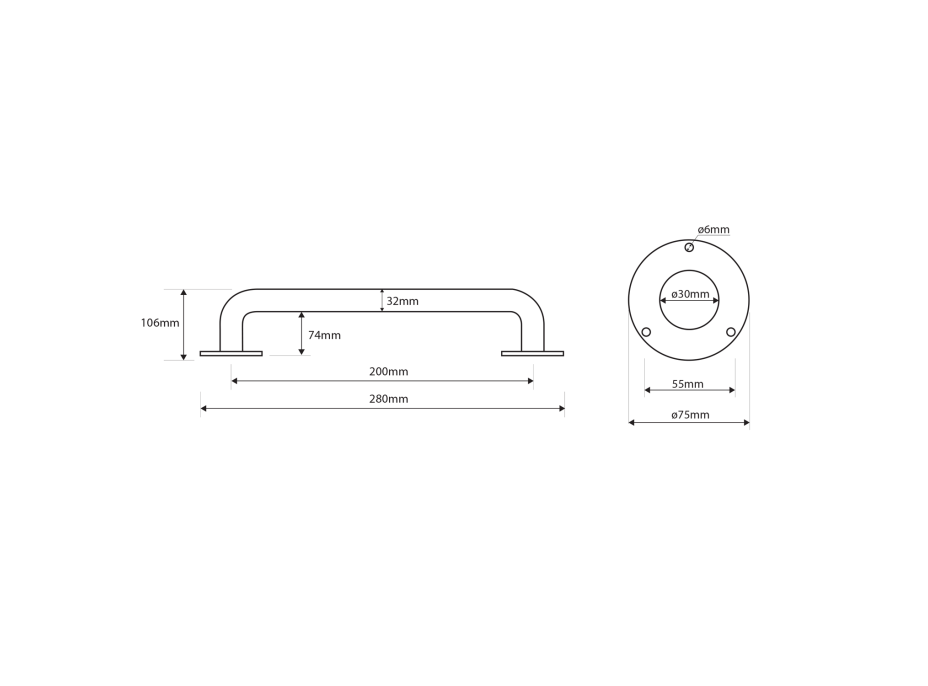 Sapho HANDICAP madlo rovné 200mm, biela XH505W