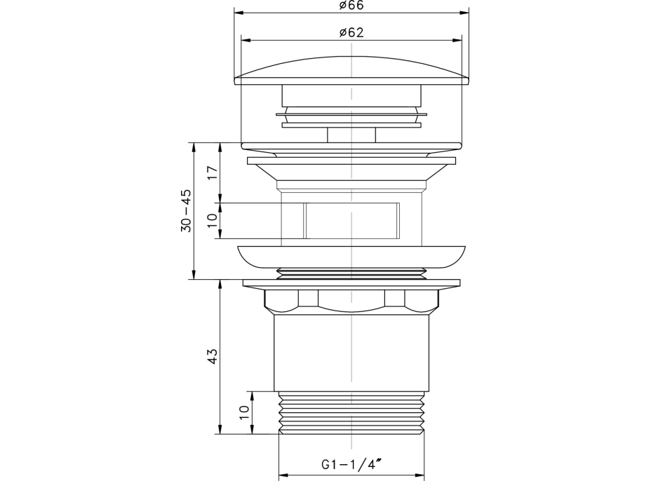 Aqualine Umývadlová výpusť 5/4“, click-clack, veľká zátka, hr.30-45mm, tmavý bronz TF7001A