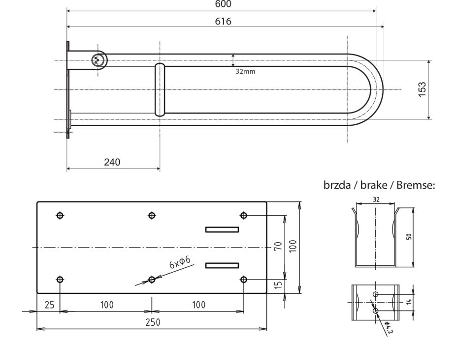 Sapho HANDICAP madlo sklopné 600mm, biela XH516W