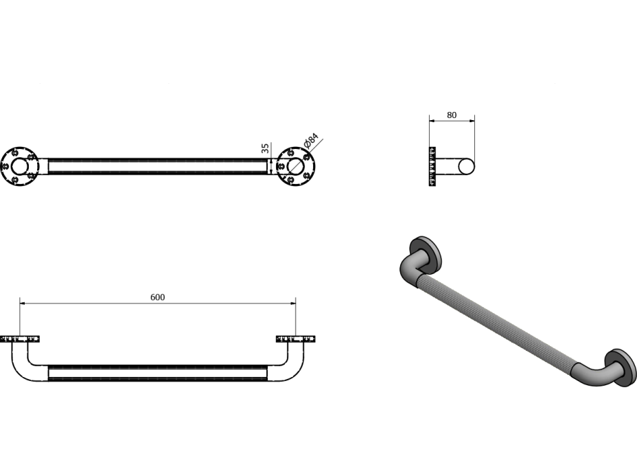 Aqualine WHITE LINE Pevnostné madlo plastové, 600mm MD360