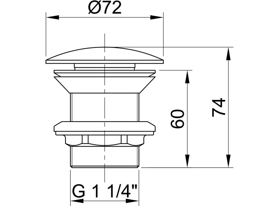 Sapho MINIMAL umývadlová výpusť 5/4“, neuzatvárateľná, veľká krytka, hr.30-60mm, nerez mat MI056