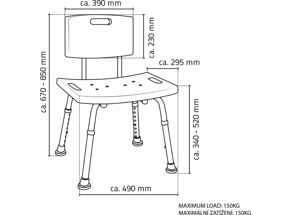 Ridder HANDICAP stolička s operadlom, nastaviteľná výška, biela A00602101
