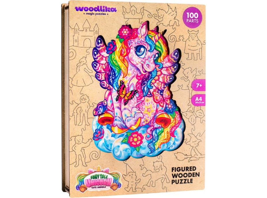 WOODLIKA Drevené puzzle Farebný jednorožec 100 dielikov